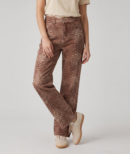 Pantalon Bambi taupe wide leg à motif animalier — marque Carnaby