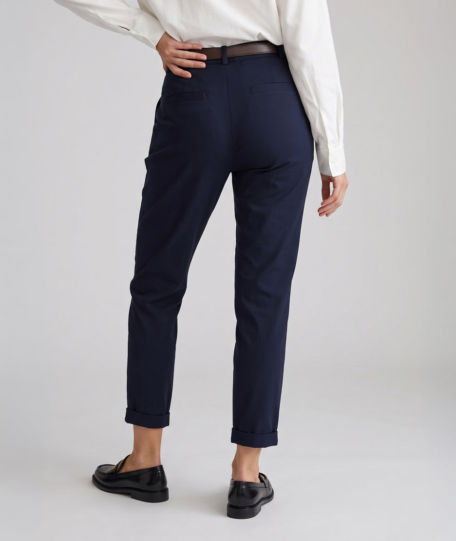 Pantalon chino coupe carotte marine femme avec ceinture dos - Carnaby