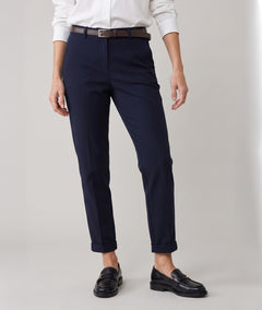 Pantalon chino coupe carotte marine femme avec ceinture face - Carnaby