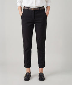 Pantalon chino coupe carotte noir femme avec ceinture face - Carnaby