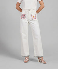 Pantalon Bisou à broderies - blanc
