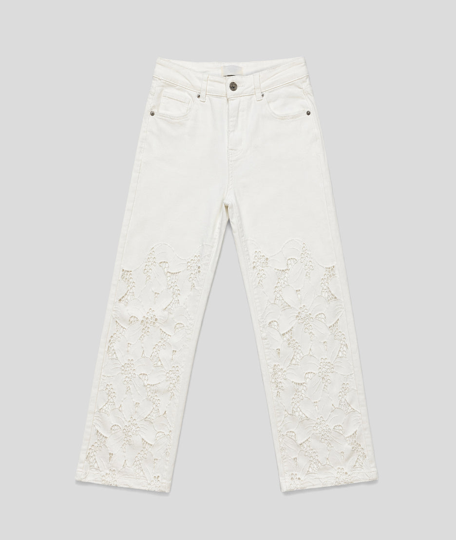 Pantalon Broda wide leg à broderies ajourée blanc face