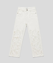 Pantalon Broda wide leg à broderies ajourée blanc face