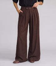 Pantalon habillé femme Carlita choco coupe large à pinces