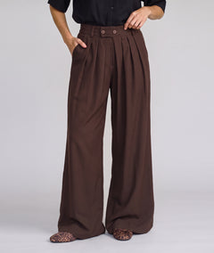 Pantalon habillé femme Carlita choco coupe large à pinces