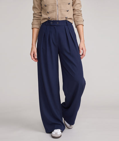 Pantalon habillé femme Carlita marine coupe large à pinces