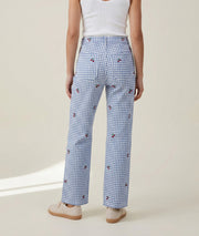 Pantalon Cerica à carreaux broderies cerises bleu dos