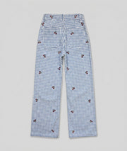 Pantalon Cerica à carreaux broderies cerises bleu dos