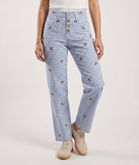 Pantalon Cerica à carreaux broderies cerises - bleu