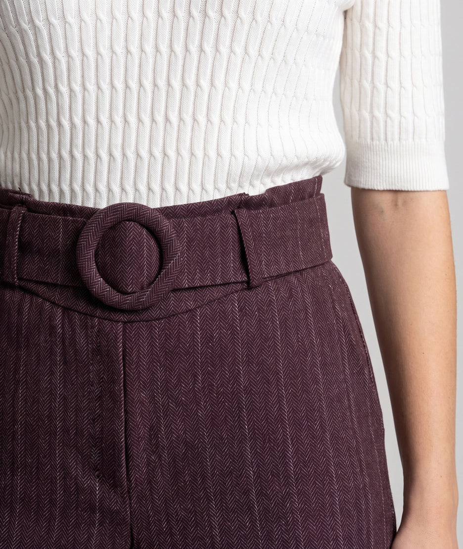 Pantalon habillé femme à rayures bordeau Cindy avec ceinture – Carnaby