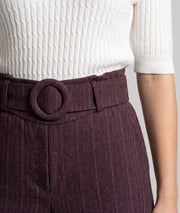 Pantalon habillé femme à rayures bordeau Cindy avec ceinture – Carnaby