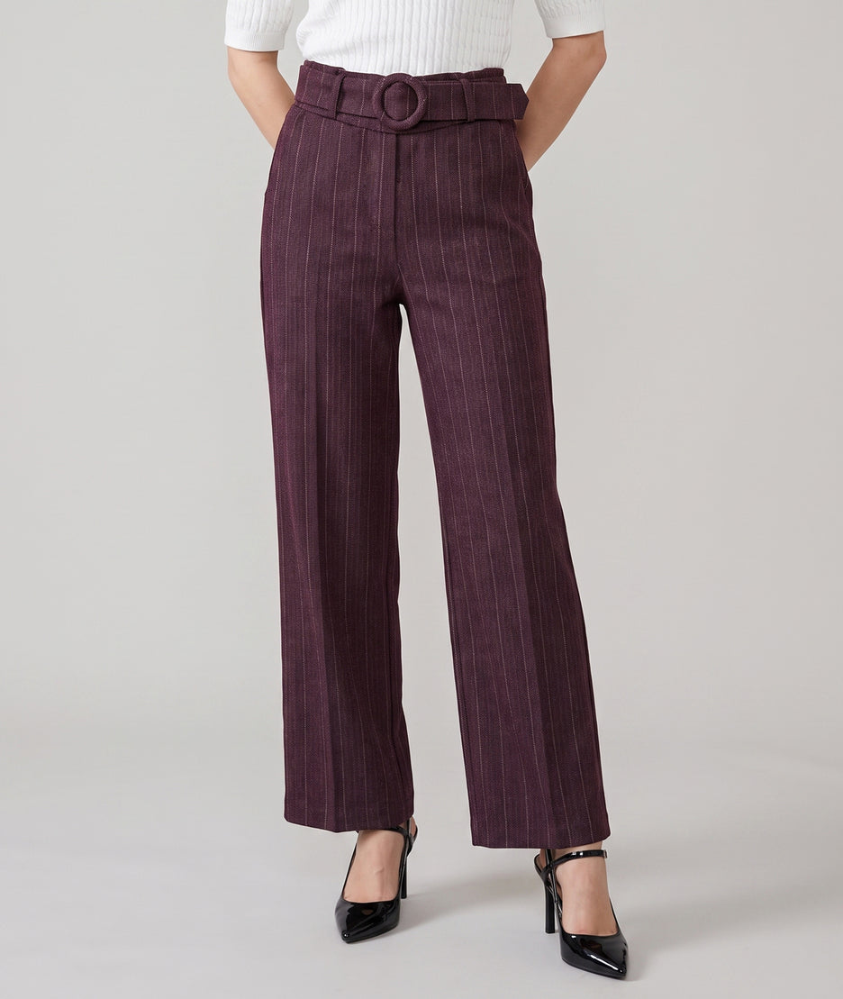 Pantalon habillé femme à rayures bordeau Cindy avec ceinture – Carnaby