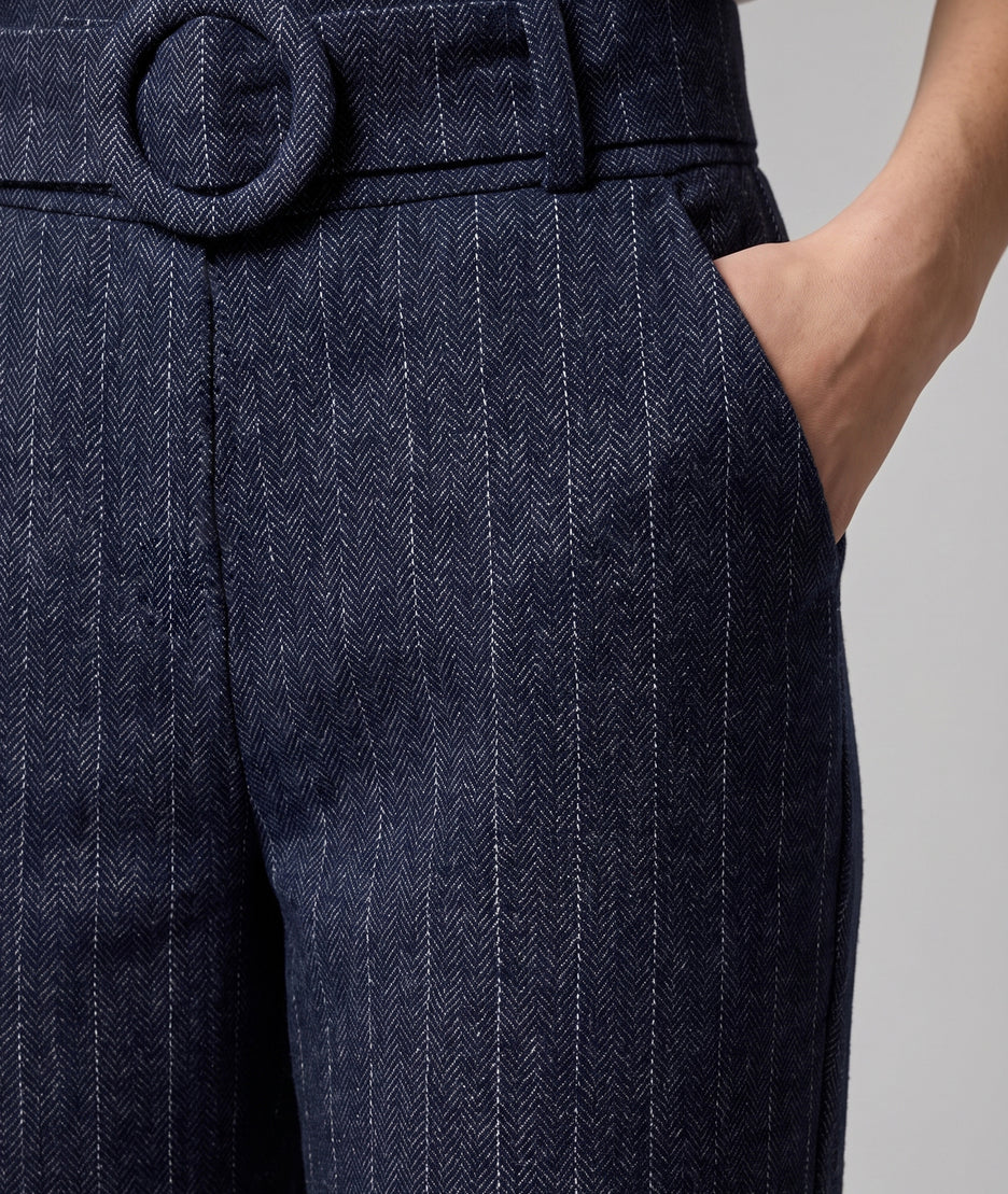 Pantalon habillé femme à rayures marine Cindy avec ceinture – Carnaby