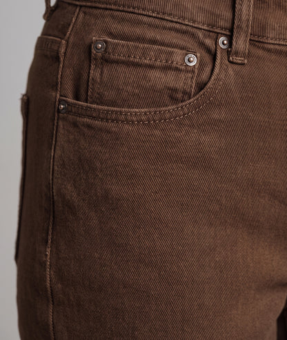 Pantalon slim femme Clea marron taille haute en coton stretch