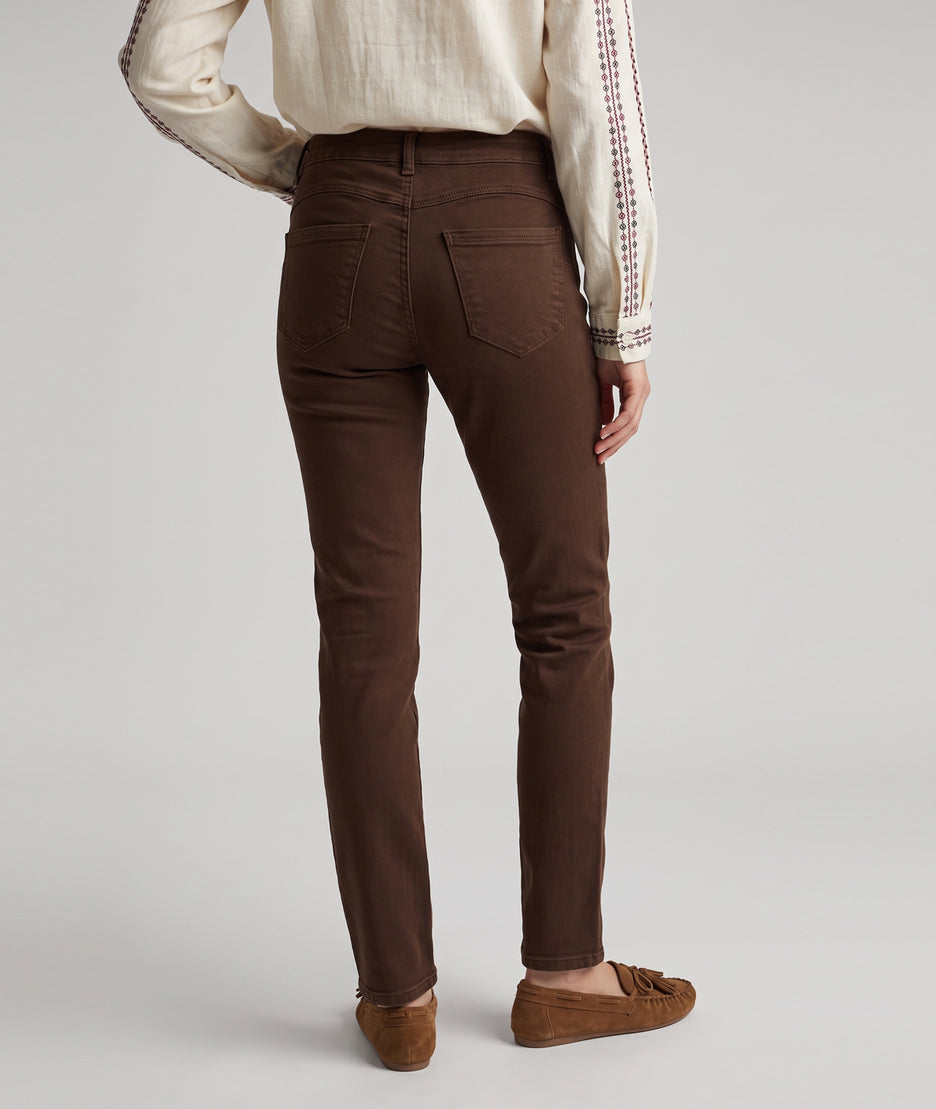 Pantalon slim femme Clea marron taille haute en coton stretch