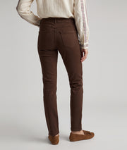 Pantalon slim femme Clea marron taille haute en coton stretch