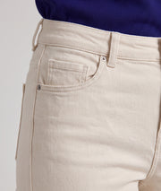 Pantalon slim femme Clea écru taille haute en coton stretch