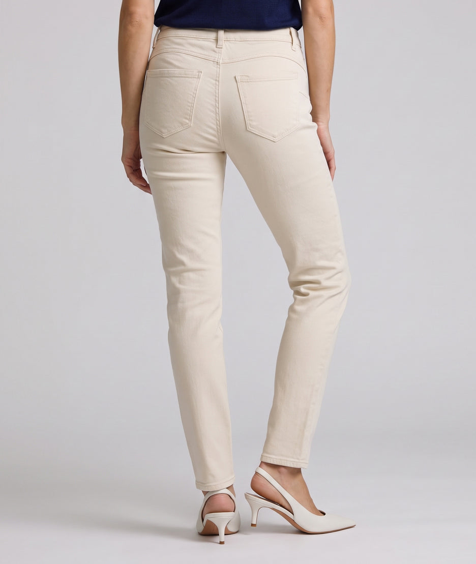Pantalon slim femme Clea écru taille haute en coton stretch