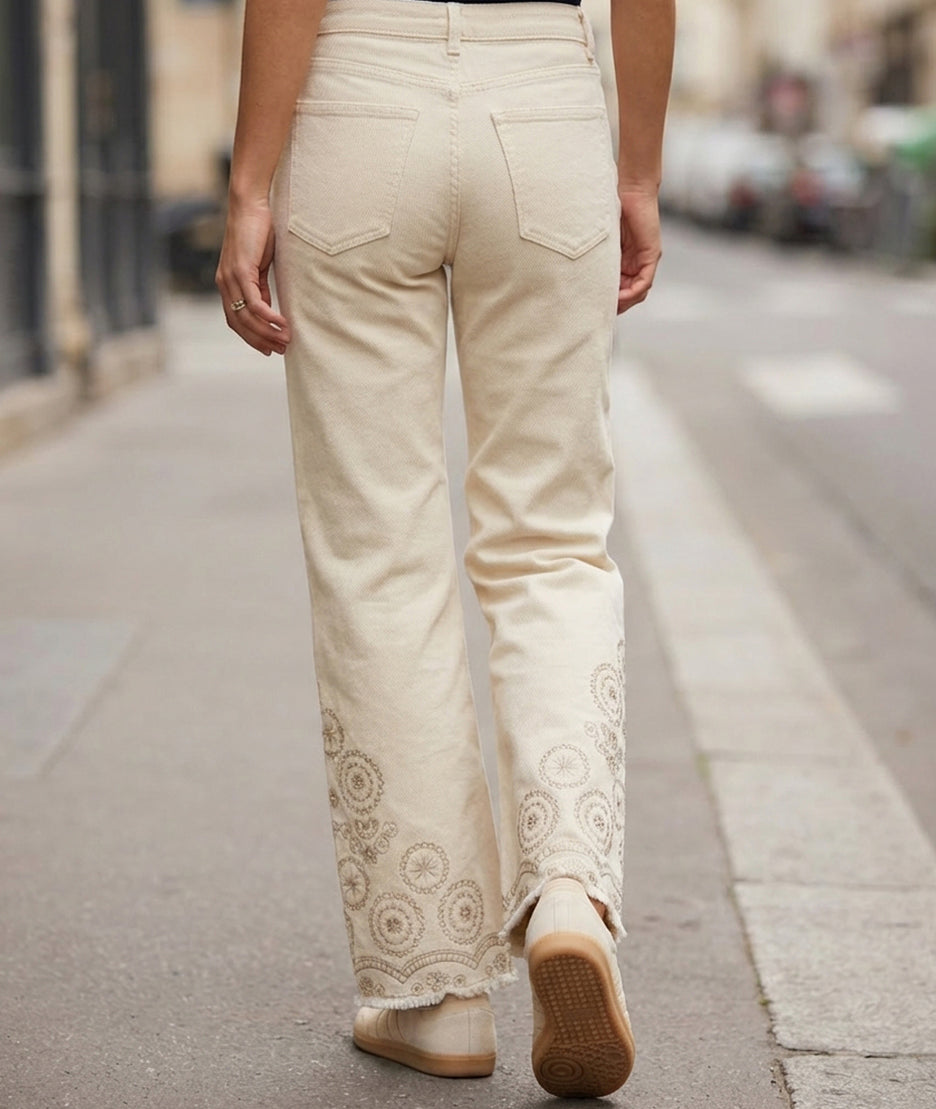 Pantalon à broderie Desig écru dos