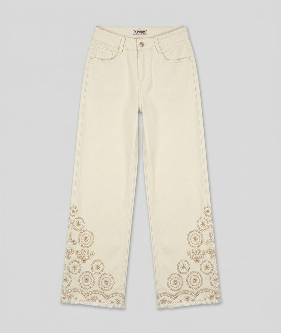 Pantalon à broderie Desig écru face