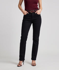 Pantalon Dlev noir coupe droite taille haute porté de face — Carnaby