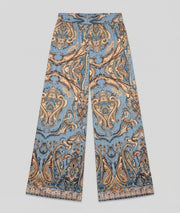 Pantalon fluide Enia à motifs couleur ciel face avant fond blanc