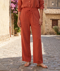Pantalon ample Estelle gaz de coton - terracotta