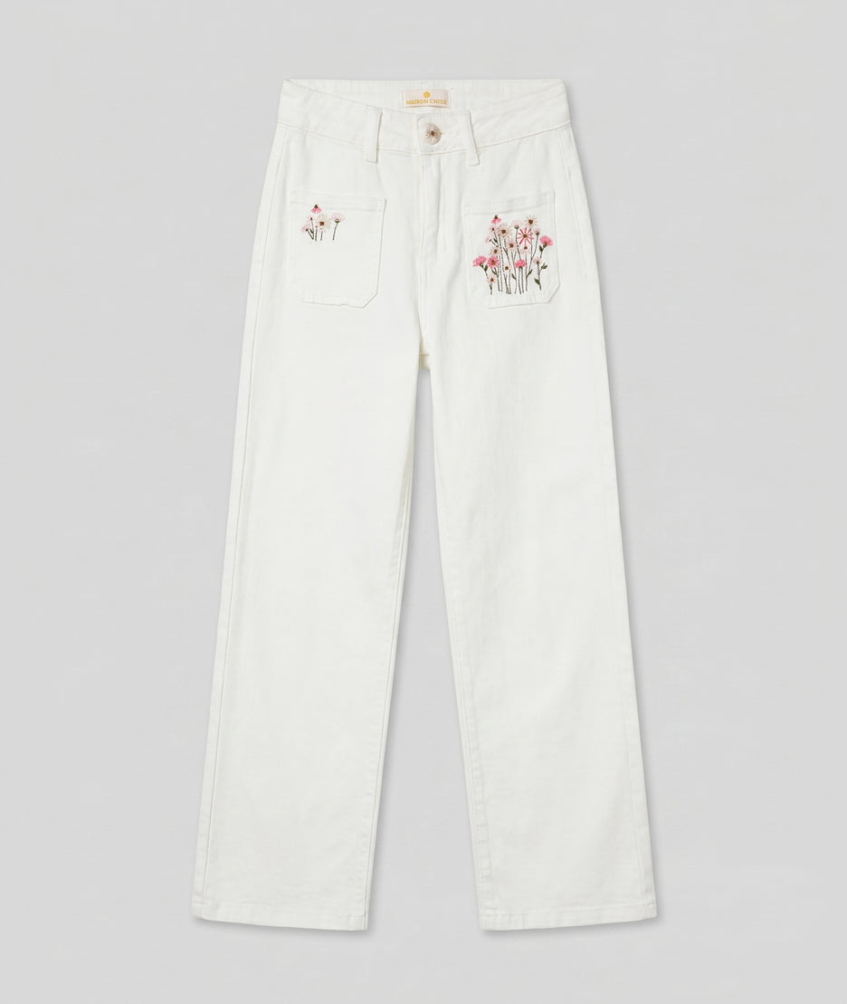 Pantalon Fleurs blanc face — marque Carnaby