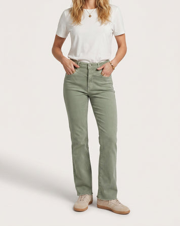 Jean Fomy flare taille haute kaki face
