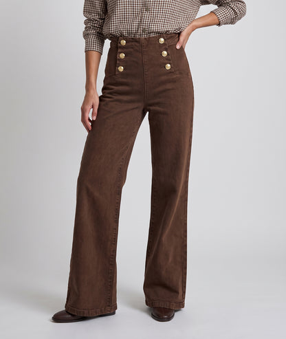 Pantalon wide leg Fpont marron taille haute face - Carnaby
