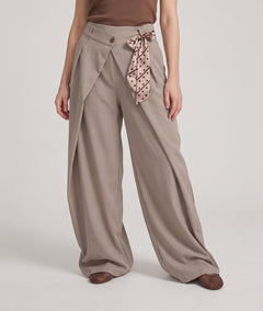 Pantalon Frana choco coupe large avec foulard à la taille — marque Carnaby