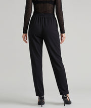 Pantalon habillé femme noir Jade coupe carotte avec boutons à la taille