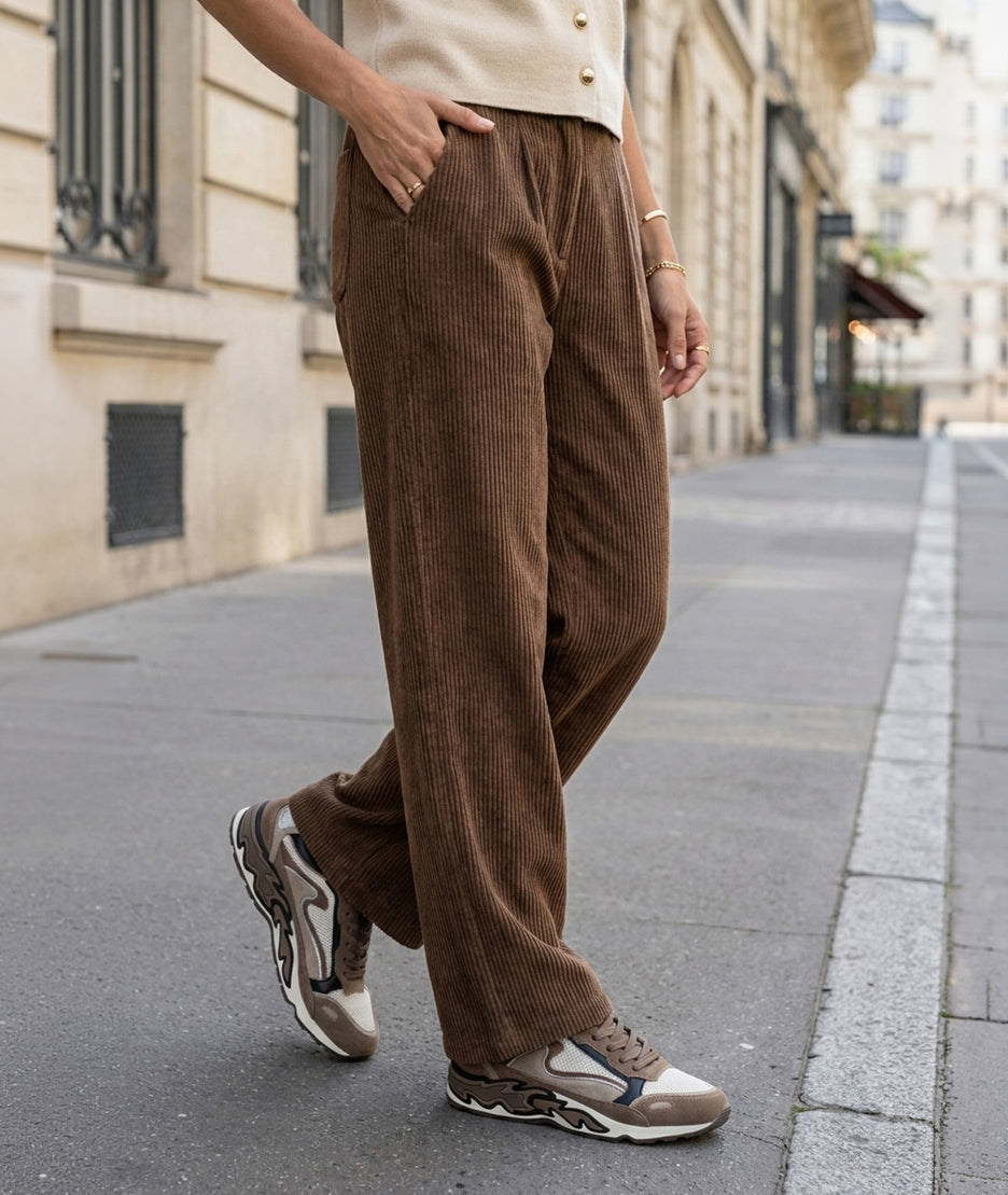 Pantalon Jennifer ajouré en velours - choco