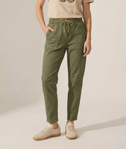 Pantalon Pattyco coupe mom taille élastiquée kaki face