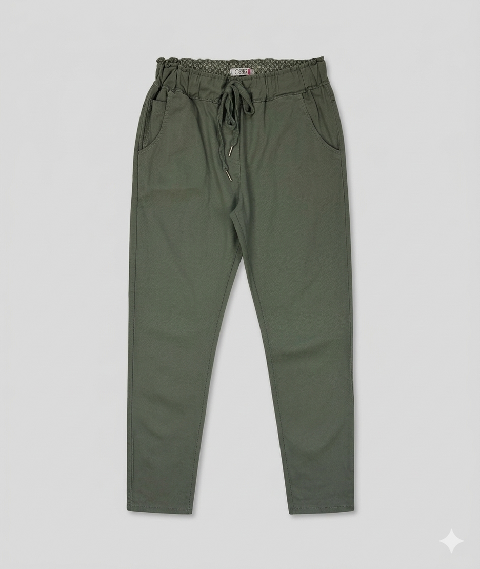 Pantalon Kaina coupe carotte kaki face