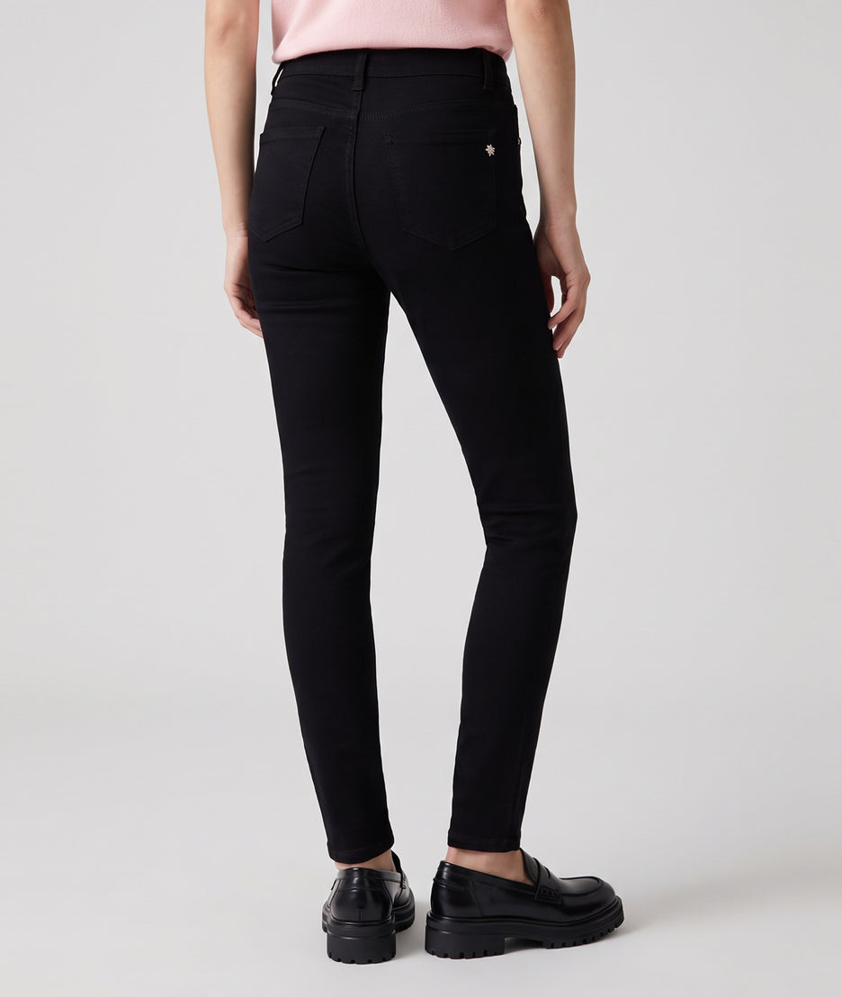 Pantalon en toile femme noir coupe slim taille haute