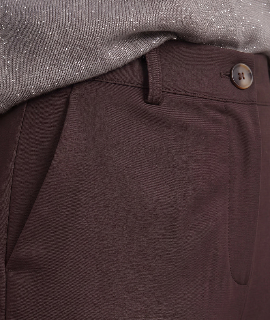 pantalon habillé Louise à revers marron détail