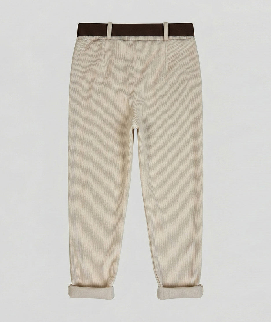 Pantalon coupe carotte en velours côtelé Patricia ecru fond blanc arrière