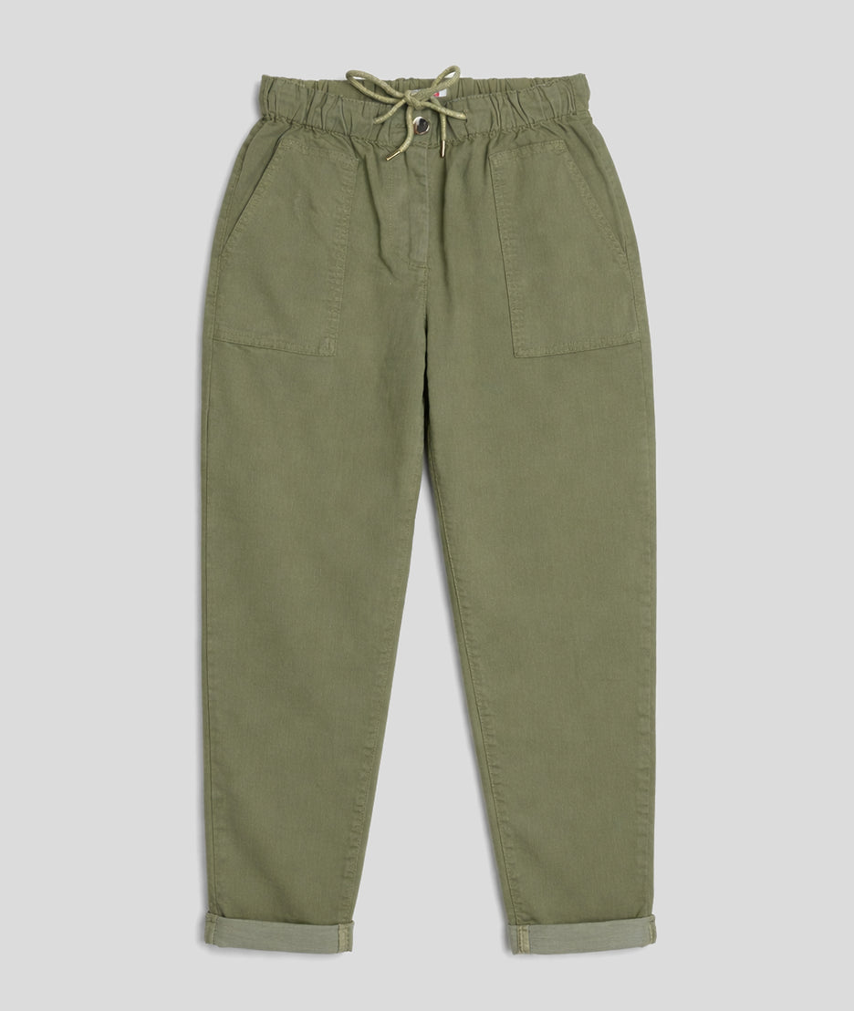 Pantalon Pattyco coupe mom taille élastiquée kaki face