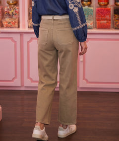 Pantalon Pinca beige large 7/8 taille haute avec ceinture de dos — Carnaby