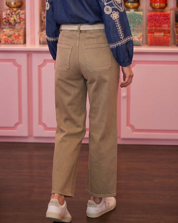 Pantalon Pinca beige large 7/8 taille haute avec ceinture de dos — Carnaby