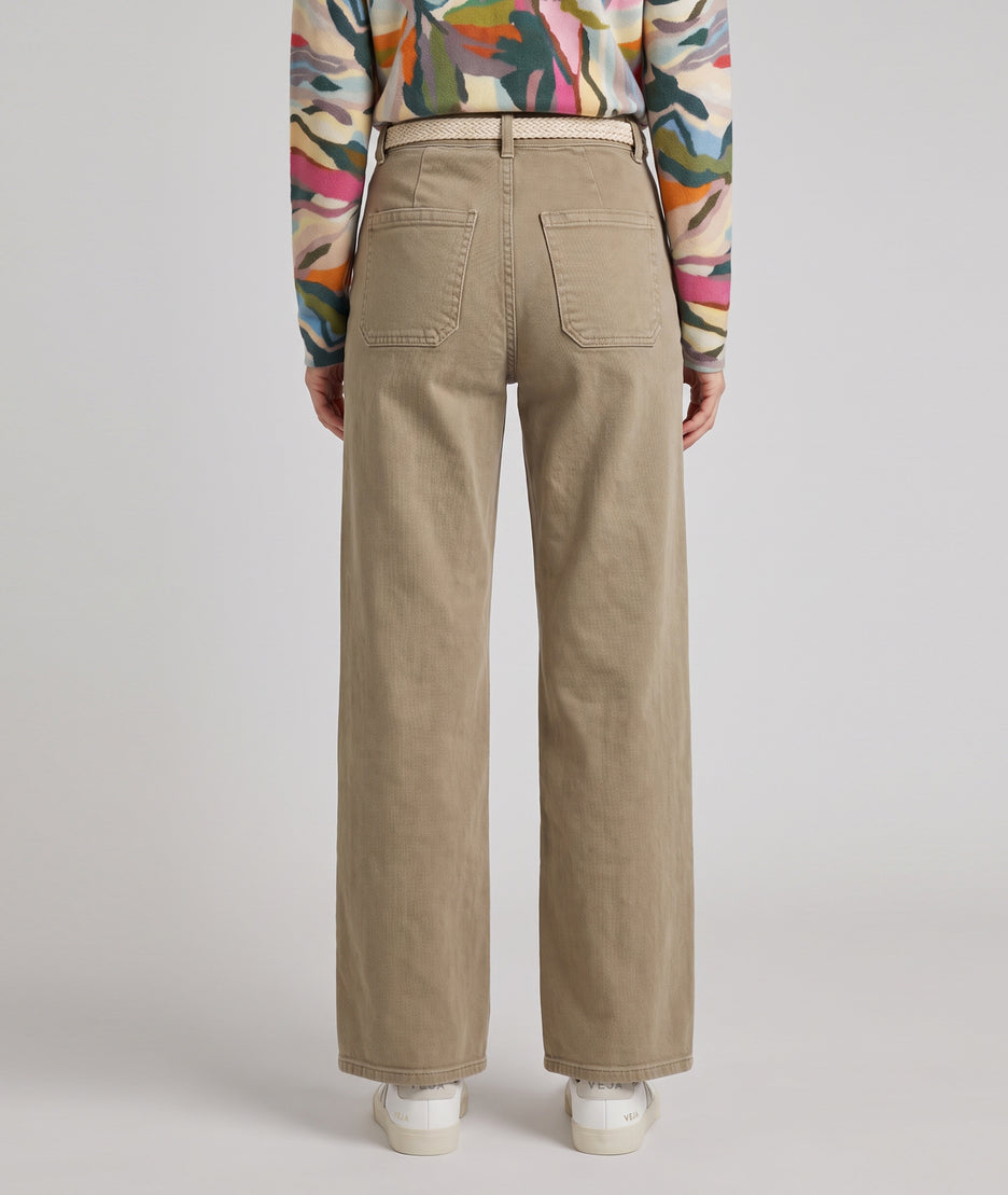 Pantalon Pinca beige large 7/8 taille haute avec ceinture — Carnaby