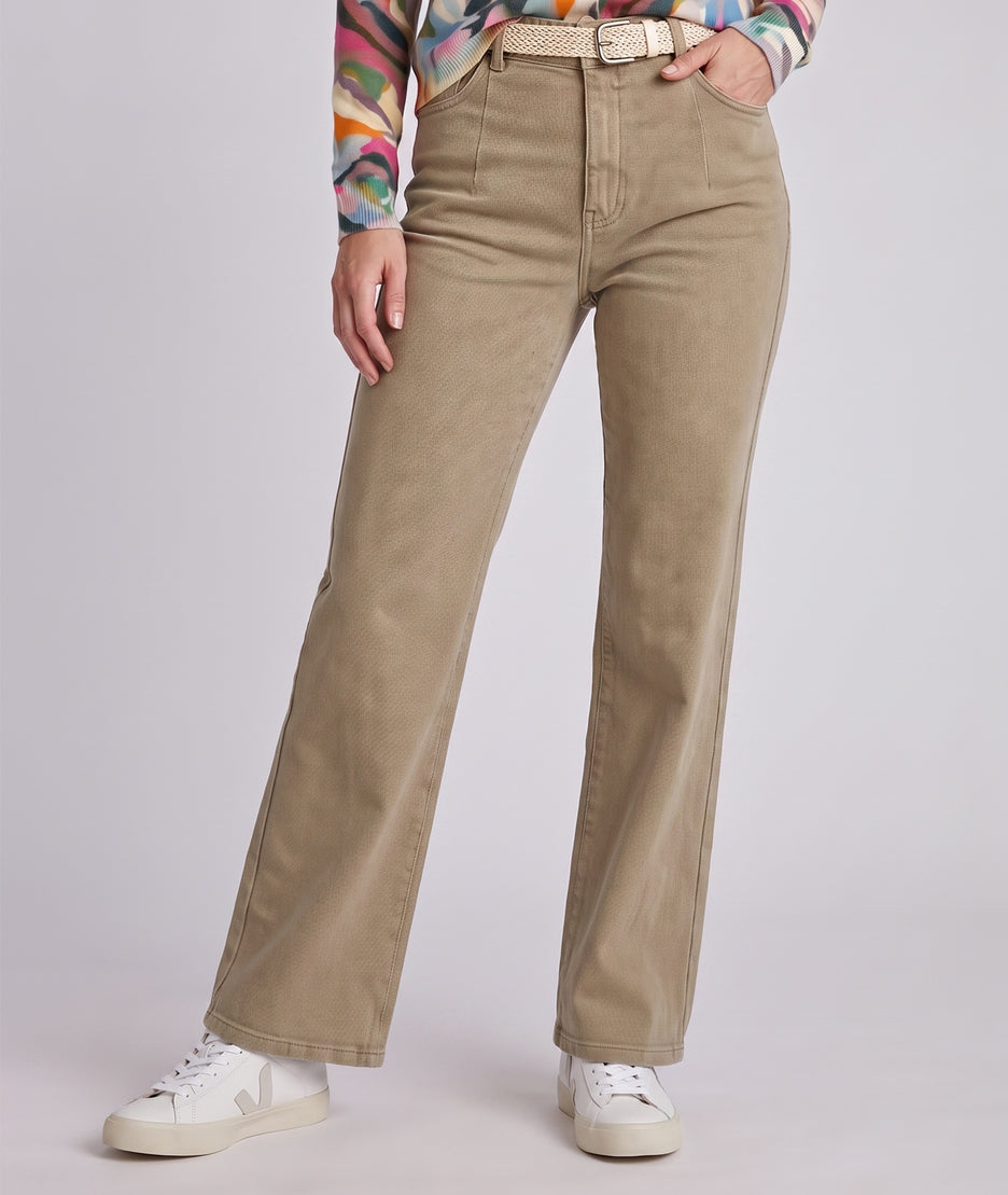 Pantalon Pinca beige large 7/8 taille haute avec ceinture — Carnaby