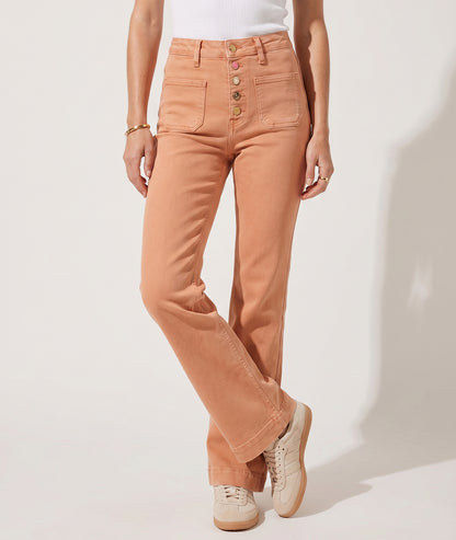 Pantalon Rainbow à boutons fantaisies saumon face