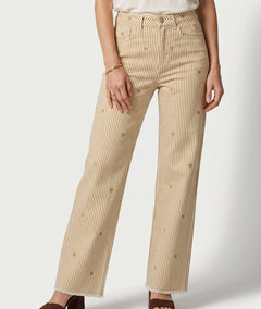 Pantalon Rayco wide leg à broderies coeurs beige face