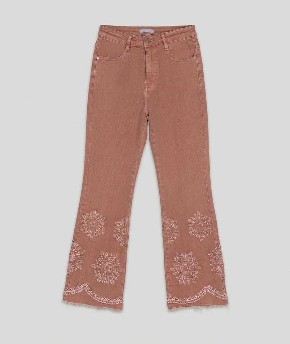 Pantalon Rosace droit avec broderie - rose