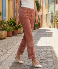 Pantalon Rosace droit avec broderie - rose
