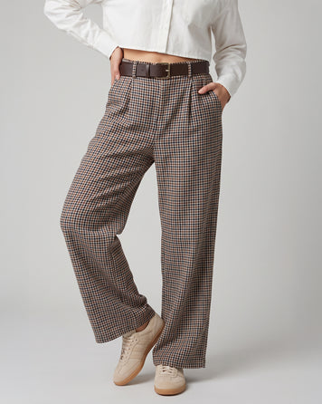 Pantalon large femme à carreaux vichy marine face - Carnaby