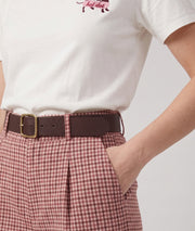 Pantalon large femme à carreaux vichy rose detail - Carnaby