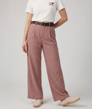 Pantalon large femme à carreaux vichy rose face - Carnaby